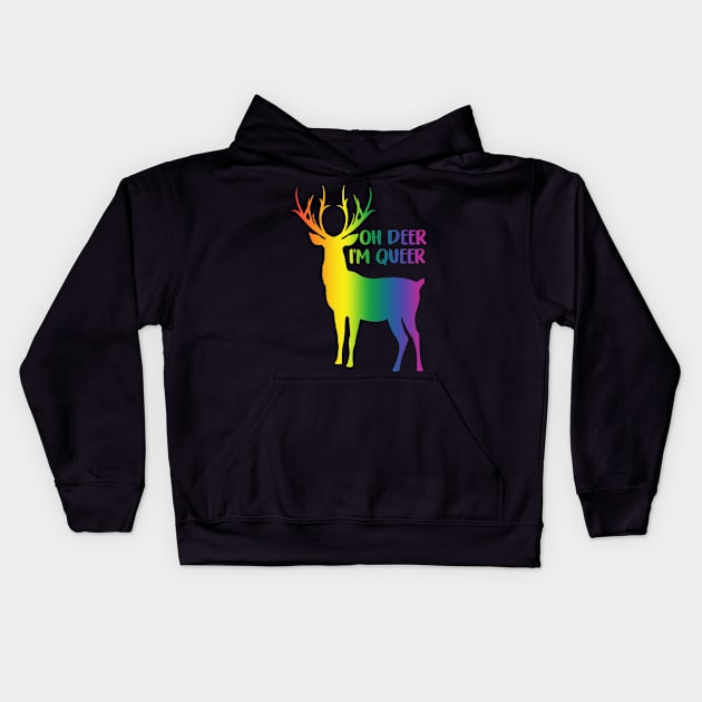 Oh Deer I'm Queer LGBT Rainbow Gay Pride Kids Hoodie by jordanfaulkner02